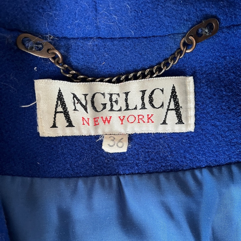 cobalt blue unique A-Line Notched Collar wool and cashmere fitted long coat - Picture 14 of 15